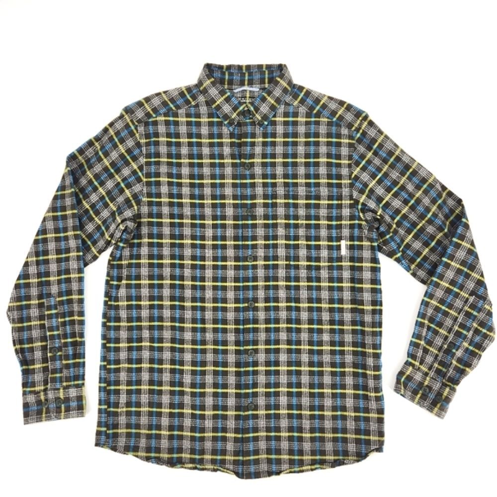 Columbia Flannel Shirt Size Small Green Plaid Earthy Grunge Omni Wick Outdoors